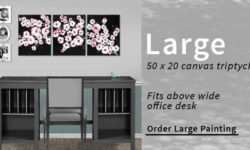 Size comparison for large canvas art size above office desk