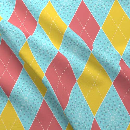 Argyle fabric in punch pink, aqua, and yellow