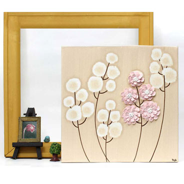 Small flower nursery art in khaki and pink