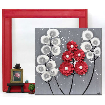Small flower painting in gray and red