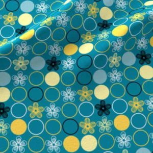 Fabric & Wallpaper: Flower Dots in Teal, Yellow, Black