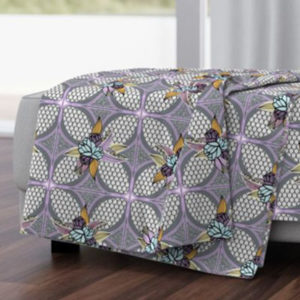 Fabric & Wallpaper: Quilt Square Quatrefoil in Lilac, Aqua, Gray