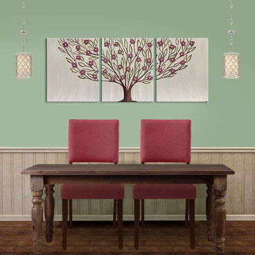 French gray and red tree painting wall art