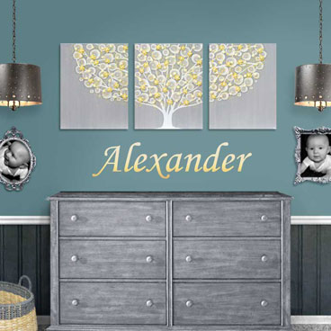 Canvas wall art painting of gray and yellow tree