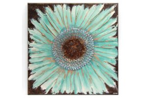 3D Zinnia Flower Art Painting in Brown, Teal – Square