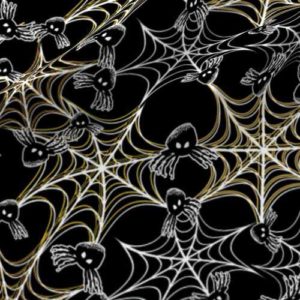 Fabric & Wallpaper: Halloween Spider Webs in Black, Orange