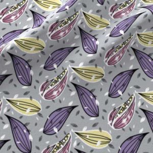 Fabric & Wallpaper: Leaf Prints in Gray, Violet, Yellow