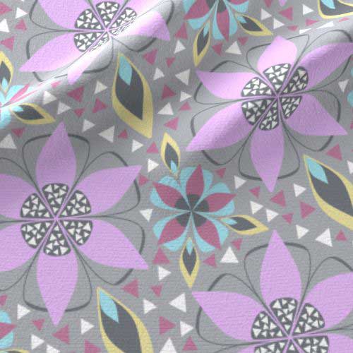 Lilac and gray star flower large scale fabric