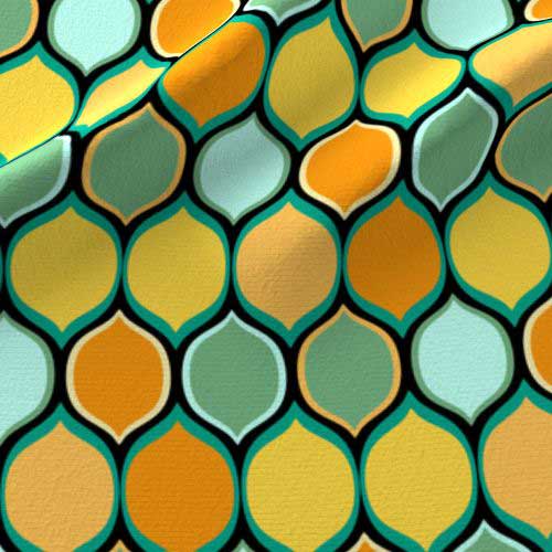 Green, yellow, orange ogee pattern fabric