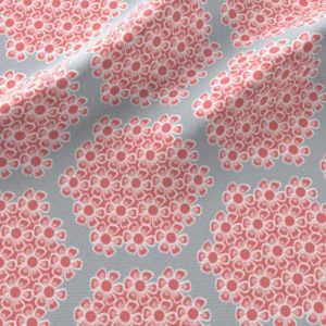 Fabric & Wallpaper: Hexagon Flowers in Punch Pink, Gray