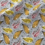 Fabric & Wallpaper: Leaf Prints in Gray, Yellow, Pink