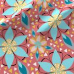 Fabric & Wallpaper: Mosaic Flowers in Punch Pink, Aqua