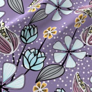 Fabric & Wallpaper: Large Floral in Violet, Aqua
