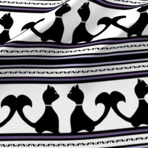 Fabric & Wallpaper: Halloween Black Cat Stripes in Black, White, Purple