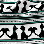 Fabric & Wallpaper: Halloween Black Cat Stripes in Black, White, Teal