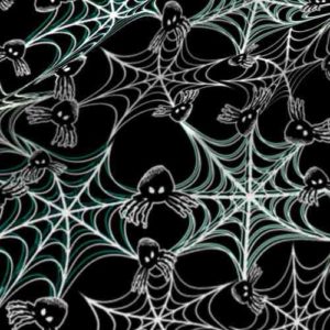 Fabric & Wallpaper: Halloween Spider Webs in Black, Teal