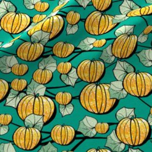 Fabric & Wallpaper: Halloween Pumpkins in Teal, Orange