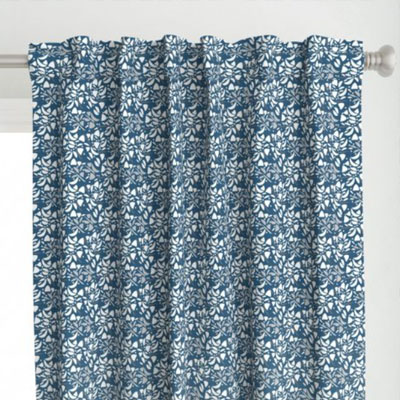 Blue and white abstract rose mosaic curtains
