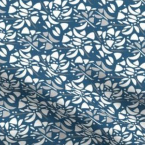 Fabric & Wallpaper: Abstract Mosaic of Roses in White, Blue
