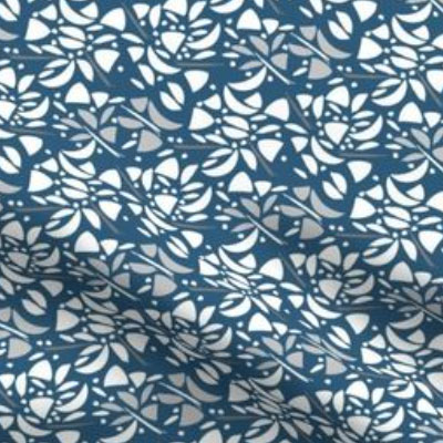 Blue and white abstract rose mosaic fabric