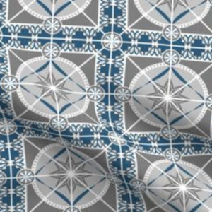 Fabric & Wallpaper: Star Tile Quilt Block in Blue and Gray