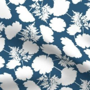 Fabric & Wallpaper: Cosmos Flower Silhouette in Blue, White
