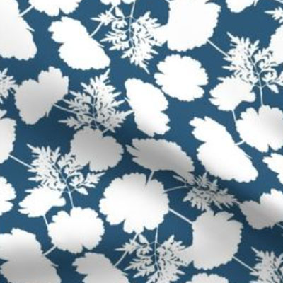 Blue and white cosmos silhouette fabric