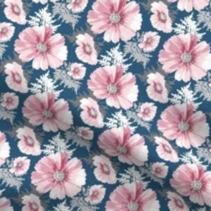 Fabric & Wallpaper: Large Cosmos Flower in Pink, Indigo