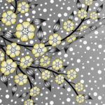Fabric & Wallpaper: Large Floral Border Gray, Yellow, White