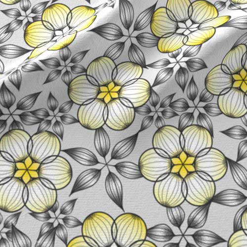 Large scale flower fabric in gray and yellow