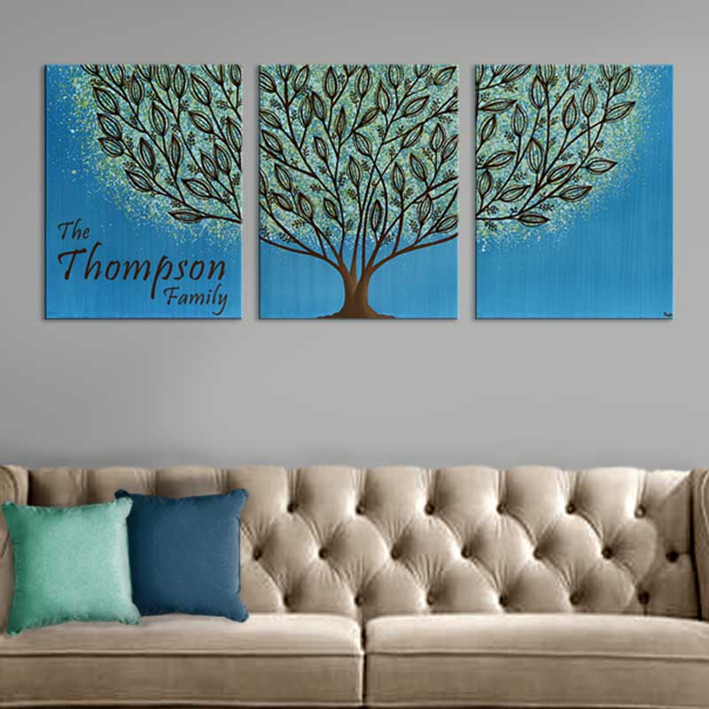 Housewarming gift of tree art with family name
