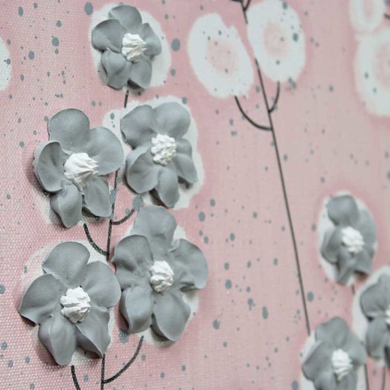 Set of 3 Nursery Paintings, Pink and Gray Flower Wall Art Large Amborela