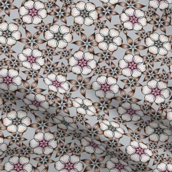 Pink and gray geometric floral fabric