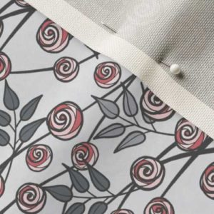 Fabric & Wallpaper: Small Roses in Peony Pink, Gray