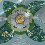 Fabric & Wallpaper: Quilt Square Rose Quatrefoil in Green, Yellow, Blue