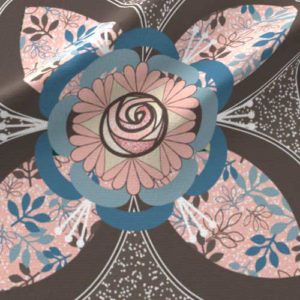 Fabric & Wallpaper: Quilt Square Rose Quatrefoil in Peach, Blue, Brown
