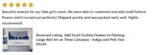 5 star review of blue and pink tree painting