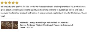 5 star review of brown and green flower painting