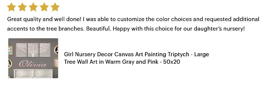 5 star review of French gray and pink tree painting