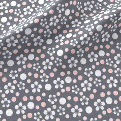 Small dotted nursery fabric in gray, pink and white with flowers