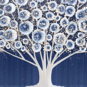 Inscribed Art on Canvas, Tree in Indigo Blue | Large – Extra Large