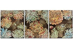 Triptych Canvas Painting of Dahlias in Orange, Green, Brown | Large – Extra Large