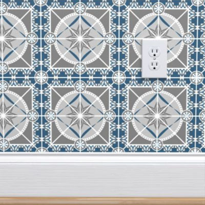 Blue and gray star tile wallpaper