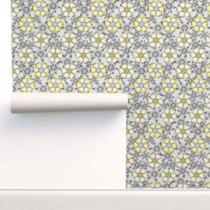Fabric & Wallpaper: Large Star Flowers Gray, Yellow
