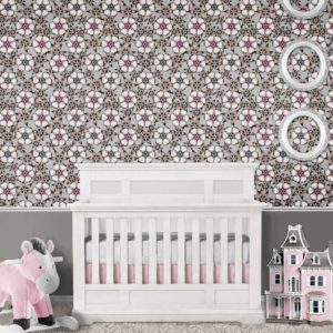 Fabric & Wallpaper: Geo Flowers in Pink, Gray, Copper