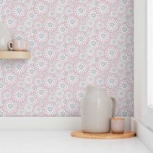 Fabric & Wallpaper: Flower Mums in Peony Pink, Gray