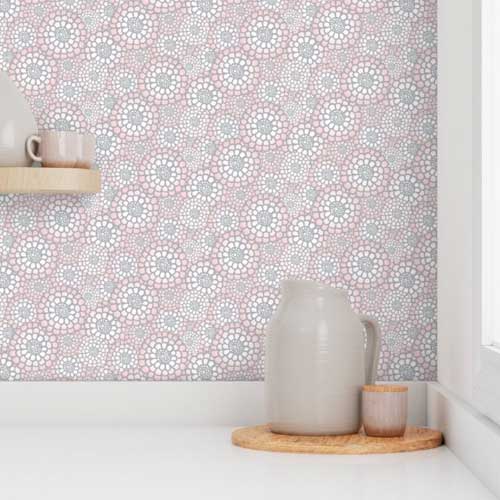 Wallpaper with pink mums for nursery