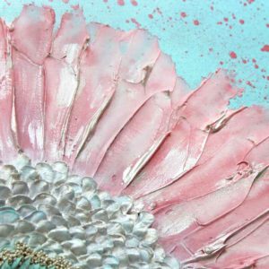 Textured Zinnia Flower Nursery Art in Pink, Aqua – Square