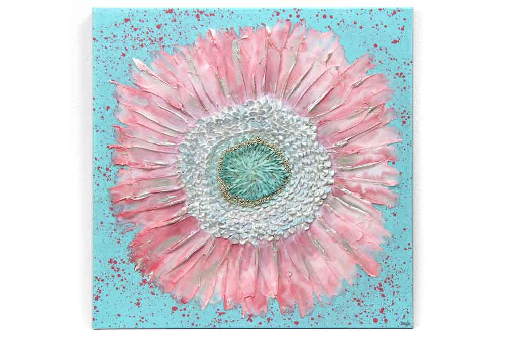 Nursery art pink and aqua zinnia flower