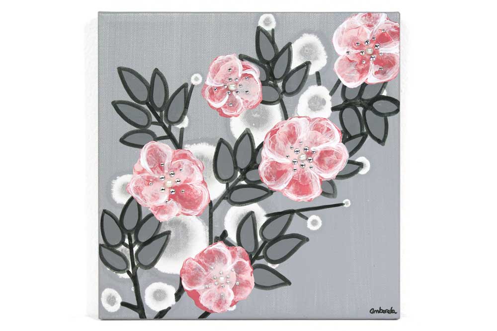 Small nursery art pearl and crystal roses in gray and pink